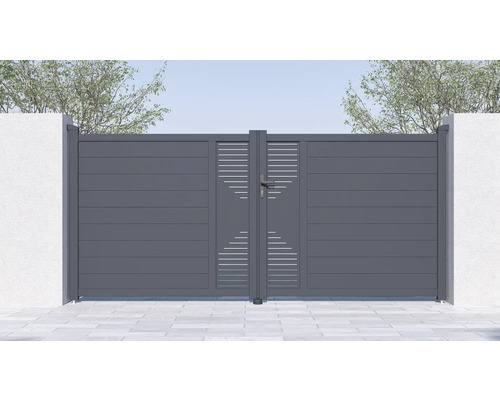 Moderní zahradní brána z hliníku s vodorovnými lamelami