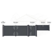 Různé plotové prvky s rozměry pro e-shop Hornbach.