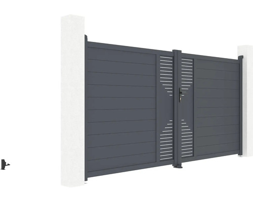 Hliníková zahradní branka s lamelovým designem a sloupky