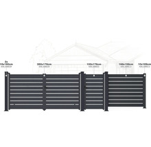 Různé hliníkové plotové prvky v různých velikostech.