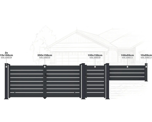 Různé prvky plotu v různých velikostech