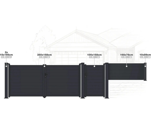 Různé prvky plotu s různými rozměry