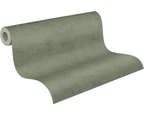 Vliesová tapeta v zelené barvě s betonovým vzhledem a strukturovaným povrchem.