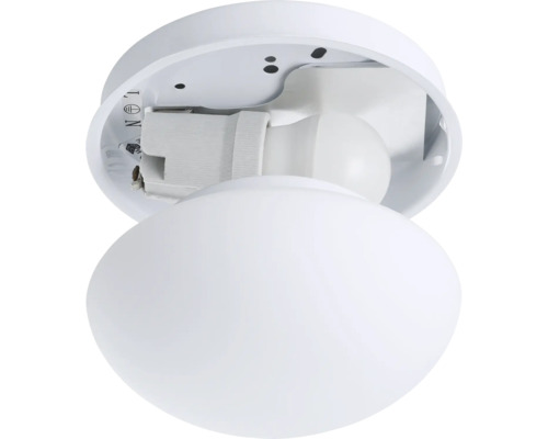 Bílé stropní svítidlo s kulatou skleněnou kupolí