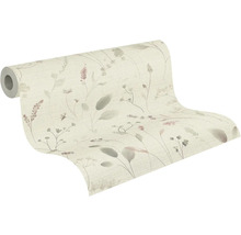 Role strukturované vliesové tapety s botanickým vzorem jemných květin a listů.