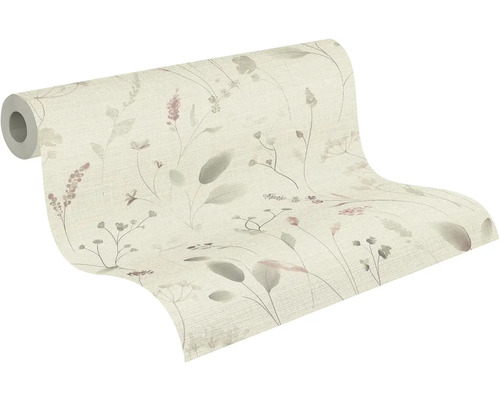 Role strukturované vliesové tapety s botanickým vzorem jemných květin a listů.