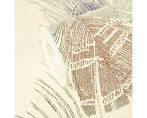 Role vliesové tapety s jemnou strukturou a abstraktním vzorem peří.