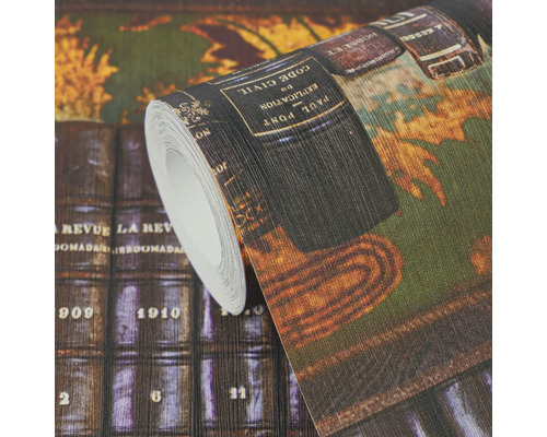 Vliesová tapeta s motivem starožitné knihovny, detailní hřbety knih v retro stylu.