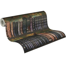 Tapeta v roli s motivem starožitných hřbetů knih v knihovně.