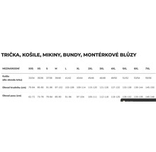 Tabulka velikostí pro trička, košile, mikiny, bundy a pracovní blůzy