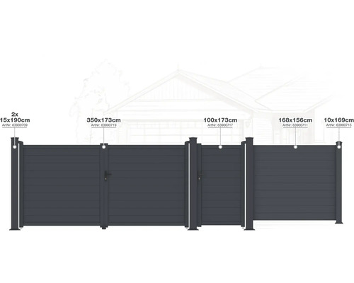 Různé prvky plotu s rozměry