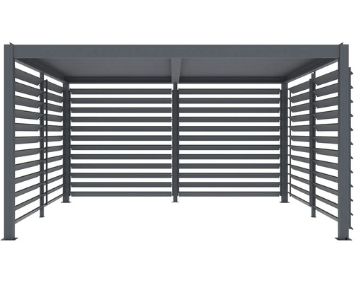 Šedý altán s lamelovými stěnami