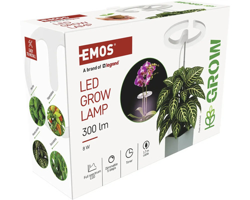 Balení LED lampy na rostliny Emos o světelném toku 300 lumenů a výkonu osm wattů
