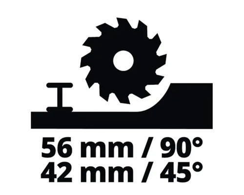 Hloubka řezu 56 milimetrů při 90 stupních a 42 milimetrů při 45 stupních