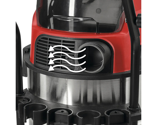 Detailní pohled na mokrý a suchý vysavač s výstupem vzduchu a funkcí foukání