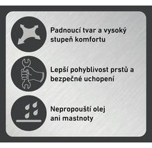 Symboly pro pohodlný tvar, lepší pohyblivost prstů a odolnost proti oleji