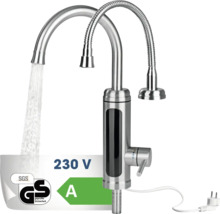 Elektrická vodovodní baterie se dvěma výtoky, 230 V a bezpečnostní značkou