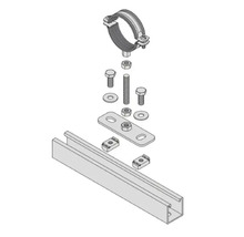Trubková objímka s montážní lištou, šrouby, maticemi a podložkami