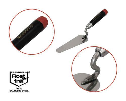 Zednická lžíce s černou rukojetí a nerezovým povrchem