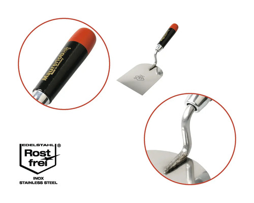 Ocelová lžíce na maltu s plastovou rukojetí a pečetí nerezavějící oceli