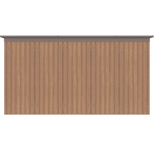 Boční stěna pro zahradní domek v dekoru dřeva s vertikálními profily.