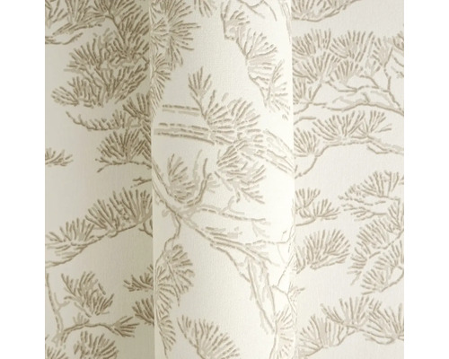 Vliesová tapeta se vzorem borovicových větví a jehličí v béžové a šedé barvě.
