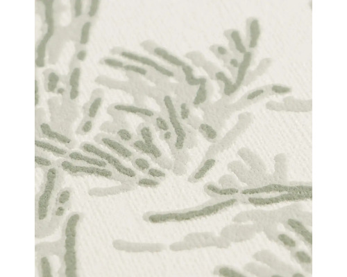 Detailní pohled na vliesovou tapetu s hmatatelnou strukturou a světle zeleným organickým vzorem z tečkovaných linií.