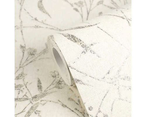 Vliesová tapeta s květinovým vzorem, větve a listy, strukturovaný povrch, role tapety