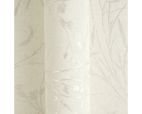 Světlá tapeta s jemným botanickým vzorem listů a větviček.