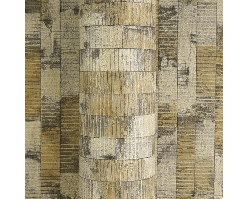 Vliesová tapeta se strukturovaným blokovým vzorem ve vzhledu dřeva a kamene.