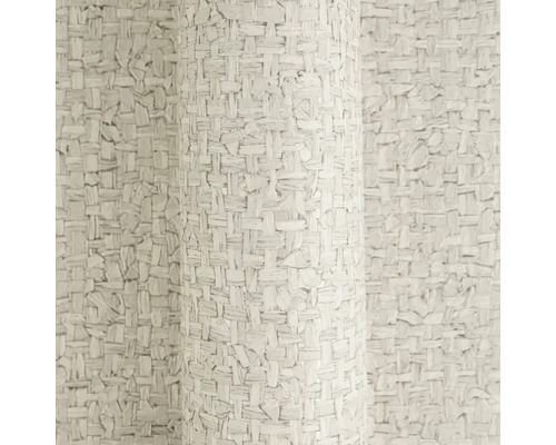 Béžová vliesová tapeta se strukturovaným vzhledem lýka a hrubým pleteným vzorem.