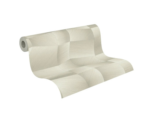 Vliesová tapeta s geometrickým vzorem ve 3D optice v béžové barvě s jemnou strukturou.