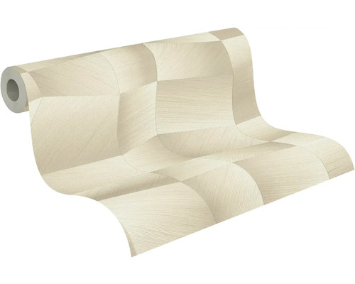 Vliesová tapeta s geometrickým vzorem a strukturovaným povrchem v béžové barvě