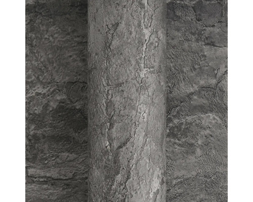 Šedá vliesová tapeta se vzhledem kamene a strukturovaným povrchem.