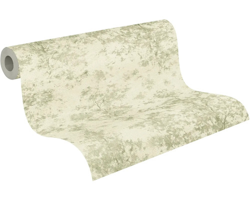 Vliesová tapeta s jemným motivem stromů ve světlých přírodních tónech, částečně rozvinutá role.