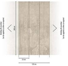 Vzor tapety s motivem lesa a rozměrovými údaji