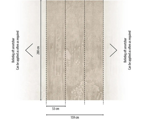Vzor tapety s motivem lesa a rozměrovými údaji