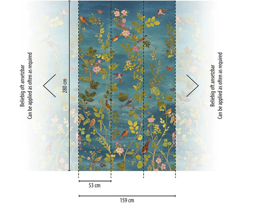 Tapetová stěna se vzorem ptáků a rostlin, rozměry 280 x 159 cm