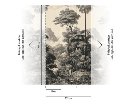 Fototapeta s motivem džungle a údaji o velikosti.