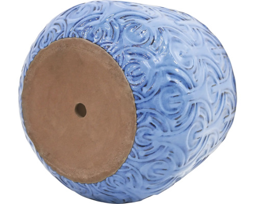 Modrý květináč s otvorem ve dně