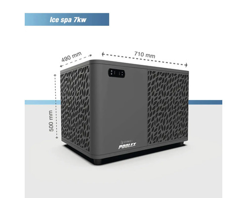 Tepelné čerpadlo Poolex Spawer Ice Spa 7 kilowatt pro vířivky, šířka 710 milimetrů, hloubka 490 milimetrů, výška 500 milimetrů, šedé.