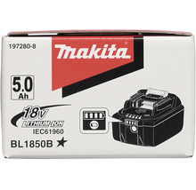 Obal pro Lithium-Iontový akumulátor Makita 18 Voltů 5,0 Ampérhodin model BL1850B s indikátorem nabití a Makita Logo.