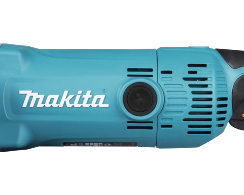 Detail elektrického nářadí Makita s Makita Logo a větracími otvory.