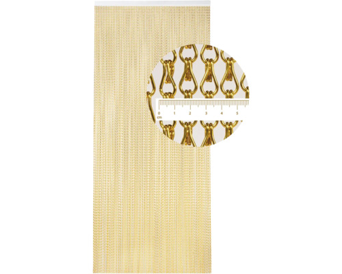 Zlatý řetízkový závěs s detailním záběrem článků řetězu a vyznačením centimetrů