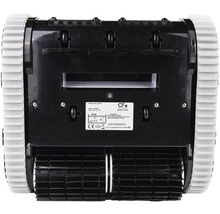 Spodní strana robotického čističe bazénů s kartáči a pásy