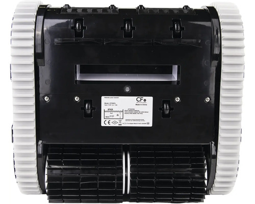 Spodní strana robotického čističe bazénů s kartáči a pásy