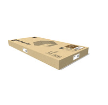 Plochá kartonová krabice pro zahradní domek G21 GAH s vyobrazením výrobku a symboly pro křehké zboží a ochranu před vlhkem.