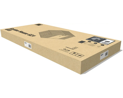 Kartonový obal pro zahradní domek G21 model GAH 529 s nákresem produktu a technickými údaji.