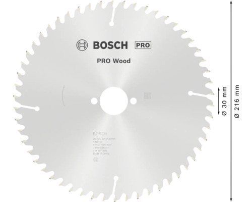 Pilový kotouč Bosch PRO Wood na dřevo, průměr 216 milimetrů, otvor 30 milimetrů.