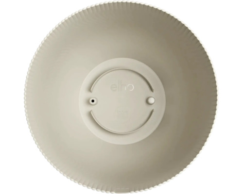 Plastový květináč elho, pohled na vnitřní část shora s vroubkovaným okrajem a drenážním otvorem.